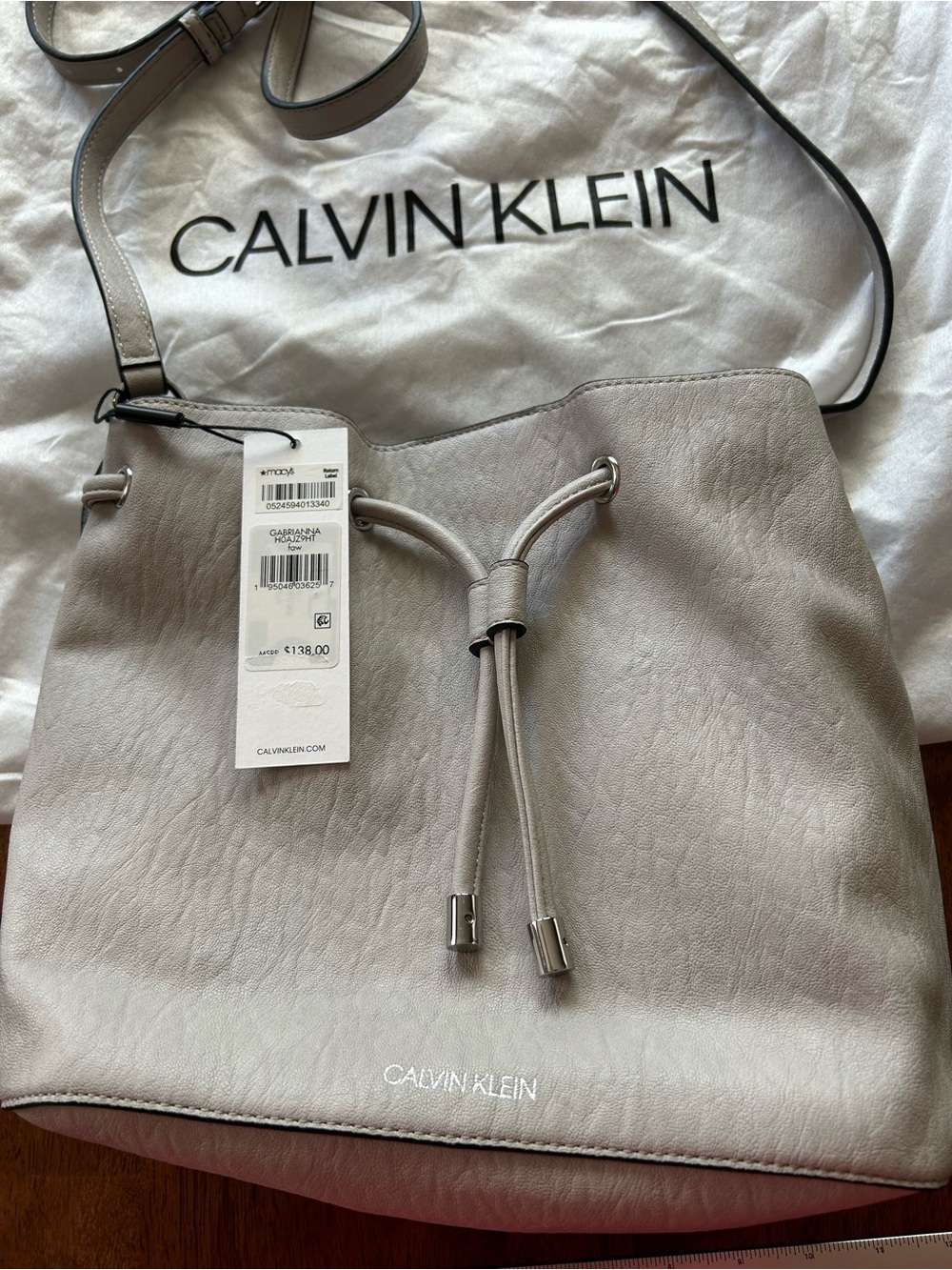 Calvin Klein Light Gray Drawstring Shoulder Bag